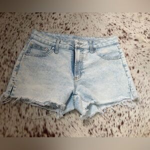 Split-Hem Acid Wash Jean Mom Shorts